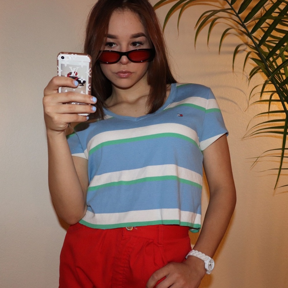 TOMMY HILFIGER Striped Lime & Blue Crop Top